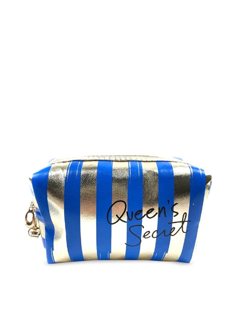 Awestuffs Blue & Gold-Toned Striped Cosmetic Pouch