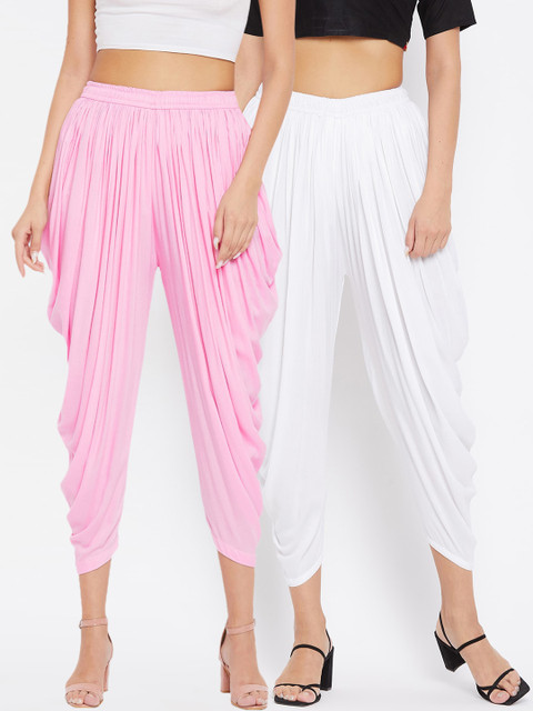 Clora Creation Pack of 2 White & Pink Dhoti Salwar