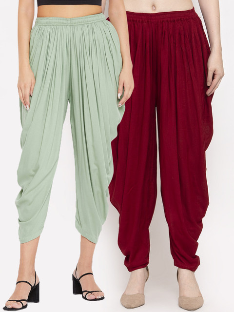 Clora Creation Women Set of 2 Green & Maroon Solid Salwar