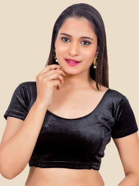 neckbook Women Black Solid Princess Cut Saree Blouse