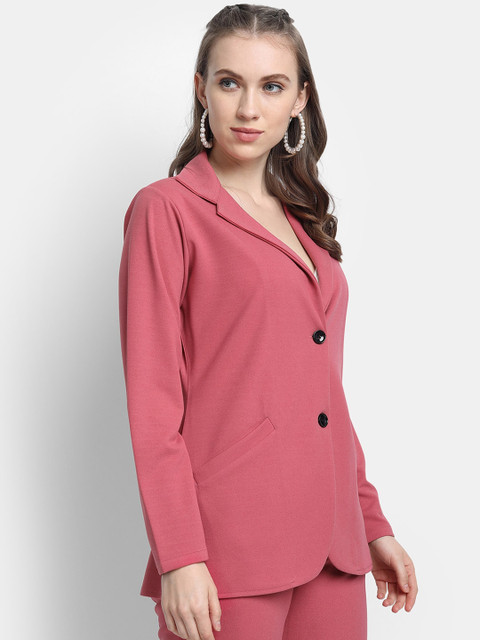 Golden Kite Women Pink Solid Single-Breasted Blazer - Image 3