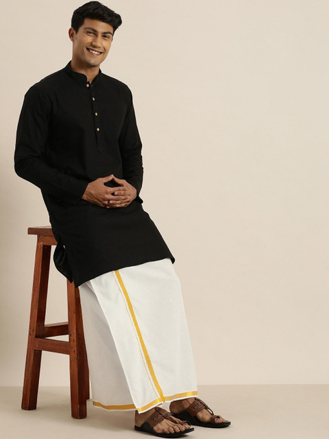 VASTRAMAY Men Black Thread Work Kurta - Image 6