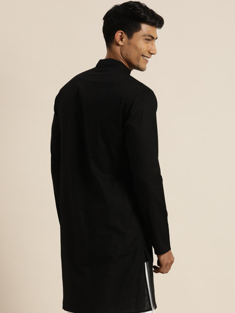 VASTRAMAY Men Black Thread Work Kurta - Image 5