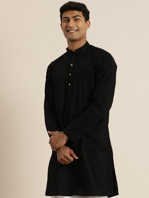 VASTRAMAY Men Black Thread Work Kurta - Image 4