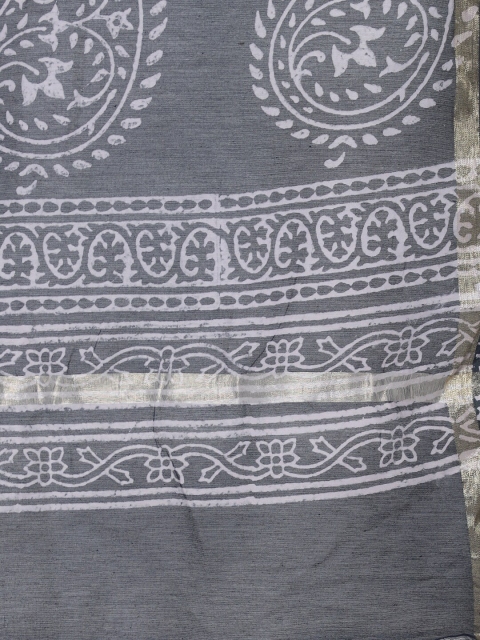 LOOM LEGACY Black & White Woven Design Cotton Silk Dupatta with Zari - Image 2
