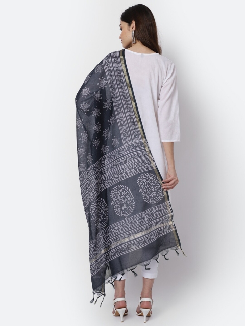 LOOM LEGACY Black & White Woven Design Cotton Silk Dupatta with Zari - Image 4