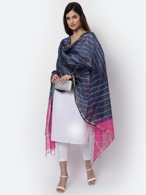 LOOM LEGACY Blue & Pink Woven Design Cotton Silk Dupatta with Zari - Image 5