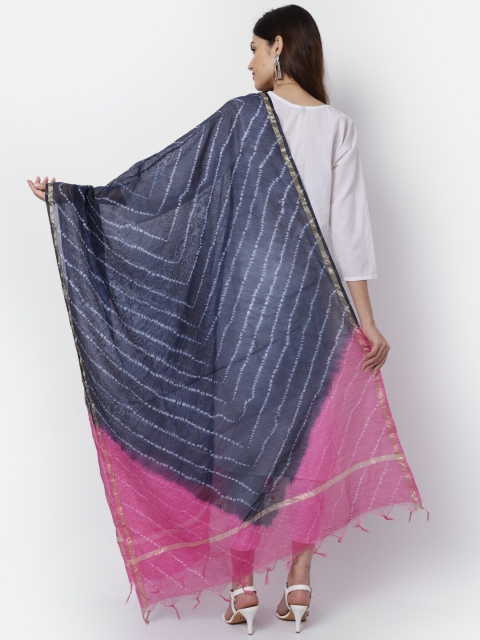 LOOM LEGACY Blue & Pink Woven Design Cotton Silk Dupatta with Zari - Image 4