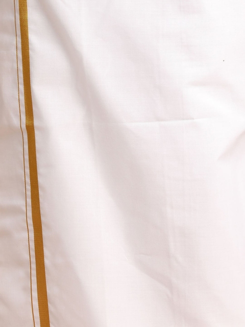 VASTRAMAY Men Pink & White Printed Cotton Shirt With Mundu - Image 3