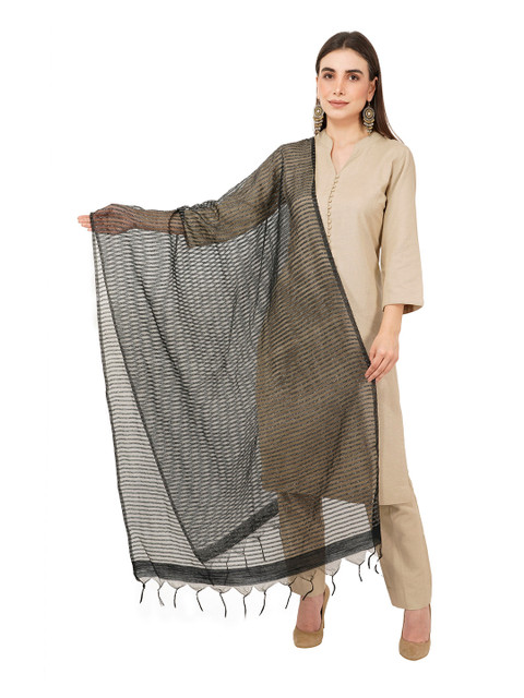 Rhe-Ana Black Striped Art Silk Dupatta