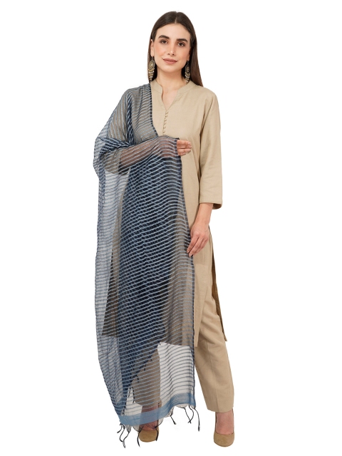 Rhe-Ana Blue Striped Art Silk Dupatta - Image 5