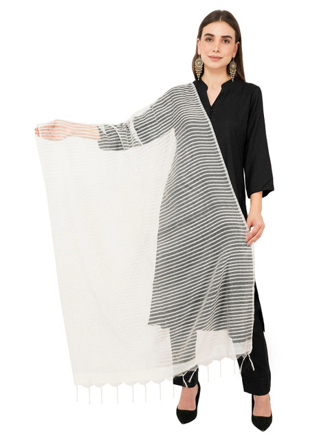 Rhe-Ana Women Off White Striped Art Silk Dupatta