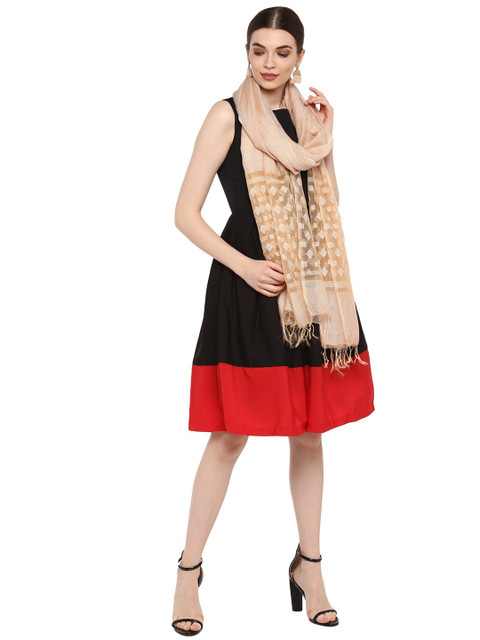 Rhe-Ana Beige women Checked Dupatta