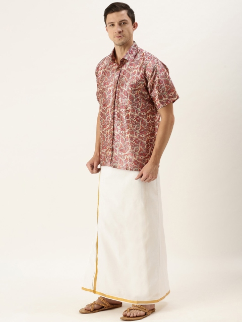 VASTRAMAY Men Maroon & White Printed Clothing Set - Image 4