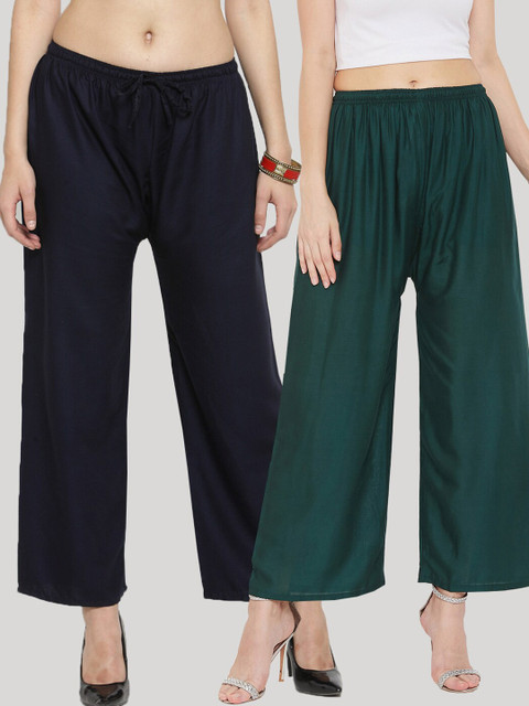 Clora Creation Women Navy Blue & Green Pack Of 2 Ethnic Palazzos