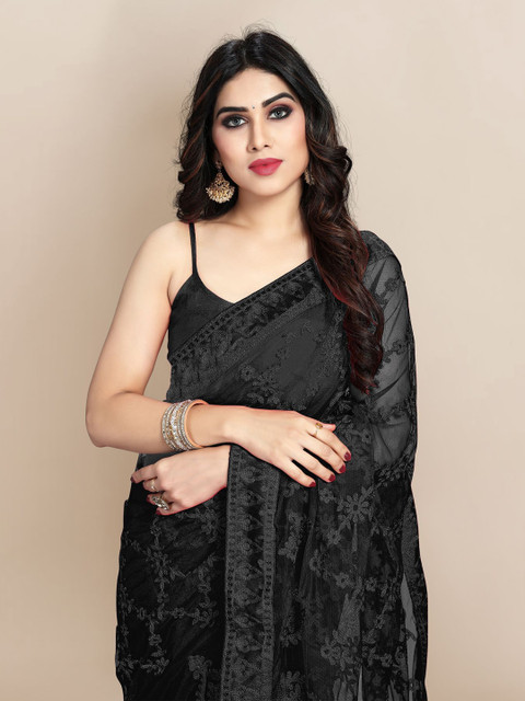 VAIRAGEE Black Floral Net Saree - Image 5