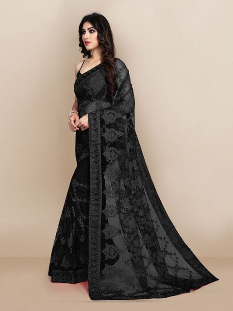 VAIRAGEE Black Floral Net Saree - Image 3