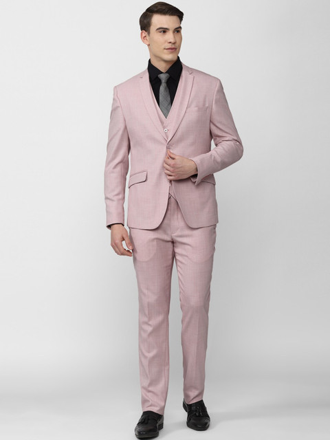 V Dot Men Purple Self Design Slim-Fit Single-Breasted Three-Piece Formal Suit