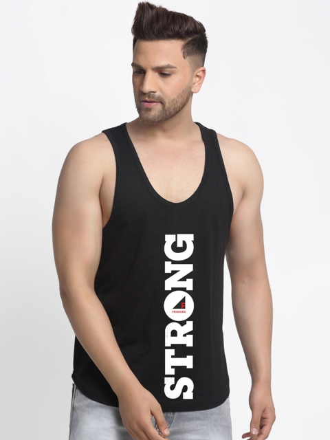 Friskers Men Black Printed Pure Cotton Innerwear Vest