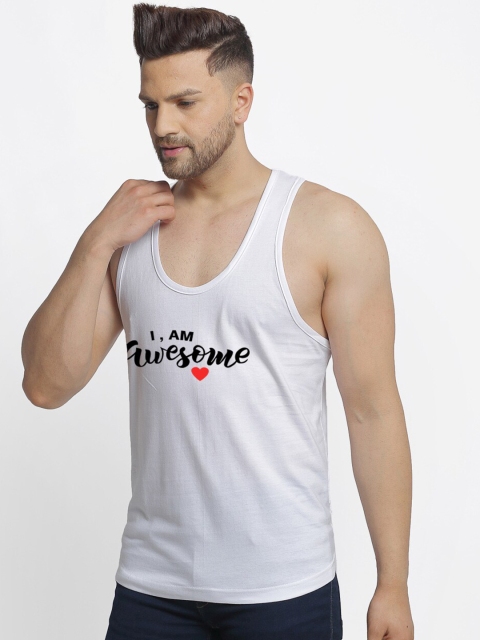 Friskers Men White & Black Printed Cotton Innerwear Vests
