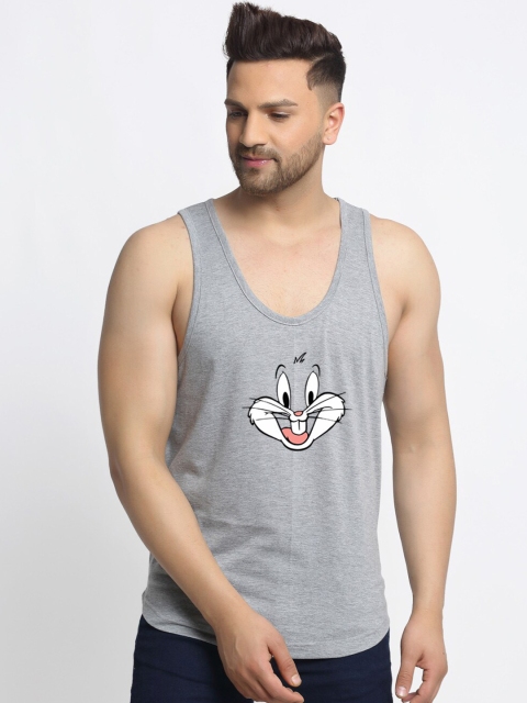 Friskers Men Grey Printed Cotton Innerwear Vests