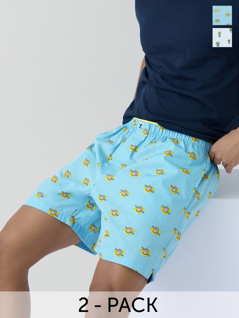 XYXX Men Blue & Green Pack Of 2 Printed Pure Cotton Anti-Bacterial Boxers XYBOX2PCKN217