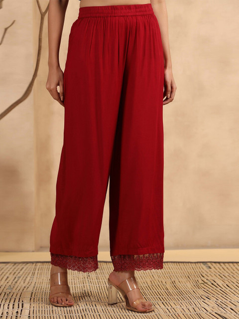 Juniper Women Maroon Knitted Palazzos