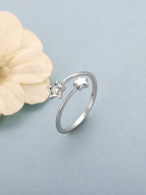 GIVA Women 925 Sterling Silver Rhodium-Plated White CZ Studded Super Star Finger Ring