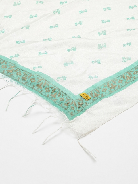 AURELIA Green & White Printed Viscose Rayon Foil Print Dupatta - Image 5