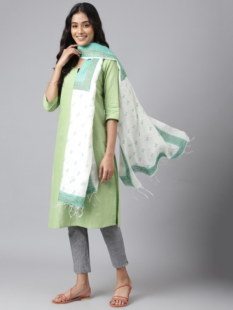 AURELIA Green & White Printed Viscose Rayon Foil Print Dupatta - Image 3