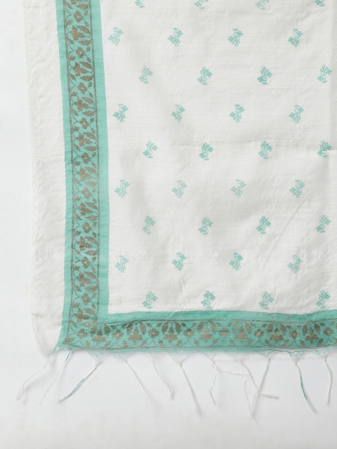 AURELIA Green & White Printed Viscose Rayon Foil Print Dupatta - Image 2