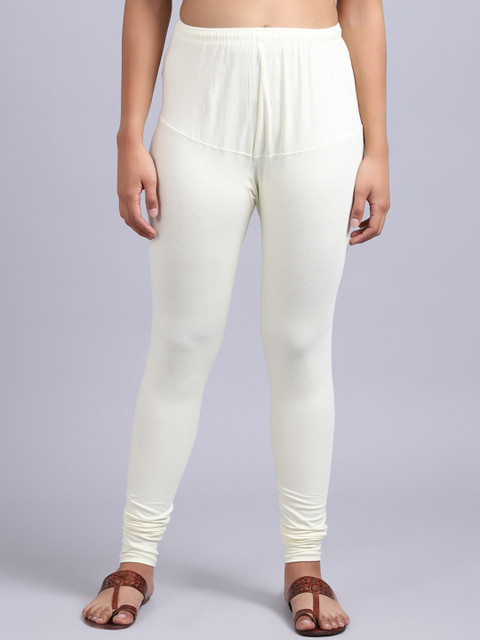 GRACIT Women Navy Blue and Off White Solid Churidar-Length Set Of 2 Leggings - Image 2