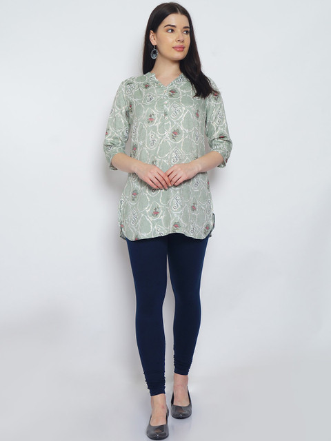 GRACIT Women Navy Blue and Off White Solid Churidar-Length Set Of 2 Leggings - Image 5