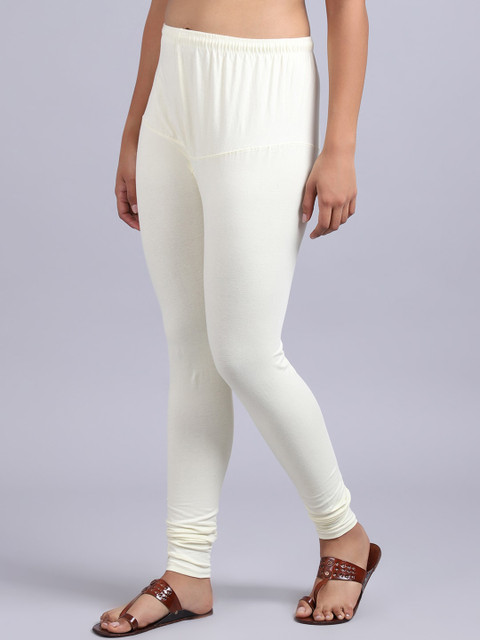 GRACIT Women Navy Blue and Off White Solid Churidar-Length Set Of 2 Leggings - Image 3