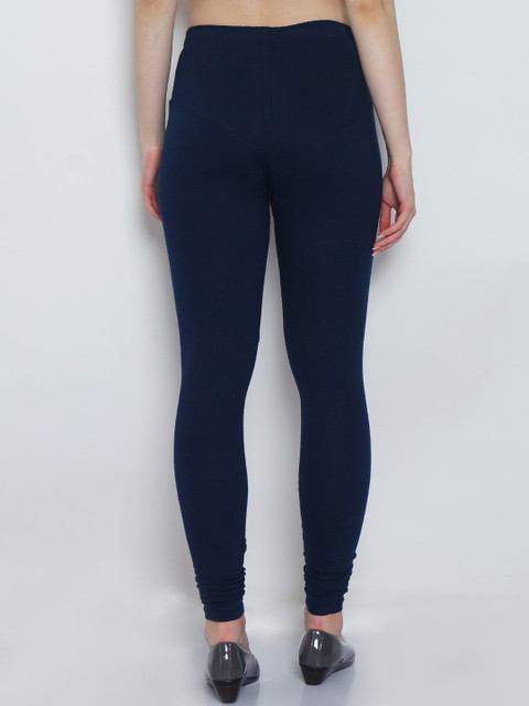 GRACIT Women Navy Blue and Off White Solid Churidar-Length Set Of 2 Leggings - Image 4