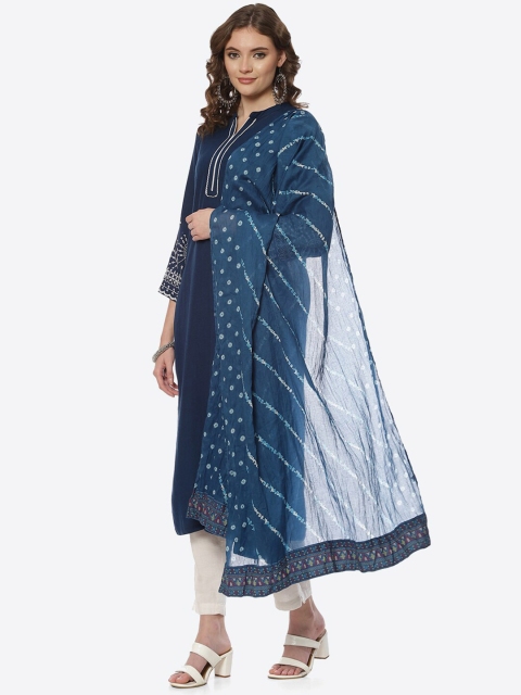 Rangriti Blue & White Striped Dupatta