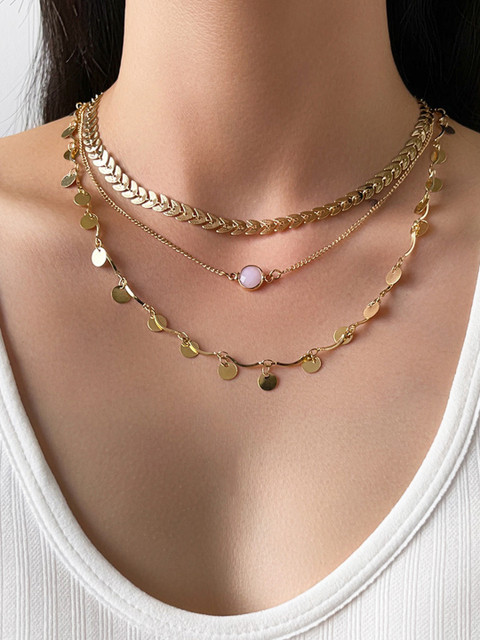 Shining Diva Fashion Gold-Toned & White Gold-Plated Layered Necklace