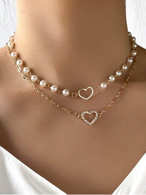 Shining Diva Fashion Gold-Toned & White Gold-Plated Layered Necklace