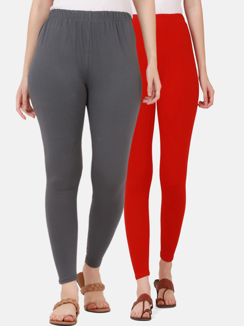 BUY NEW TREND Women Pack of 2 Solid Cotton Leggings