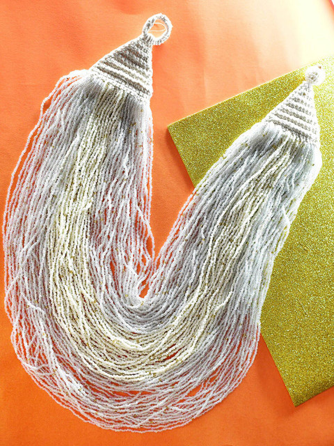 Bamboo Tree Jewels White & Beige Afghan Necklace