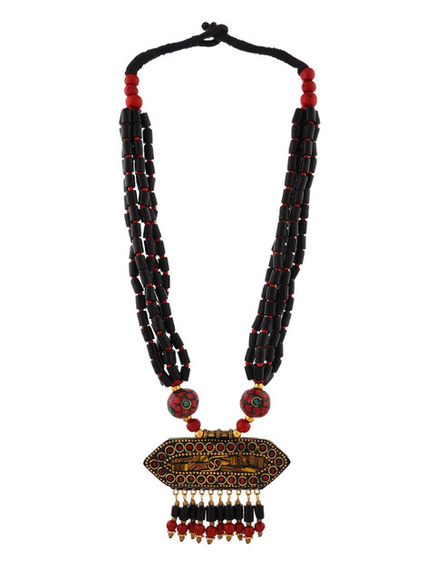 Bamboo Tree Jewels Black & Red Afghan Necklace - Image 2