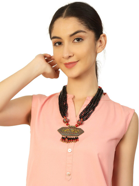 Bamboo Tree Jewels Black & Red Afghan Necklace - Image 5