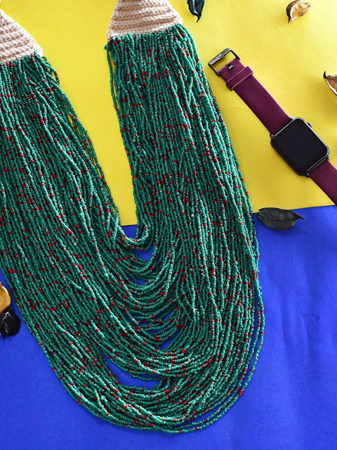 Bamboo Tree Jewels Turquoise Blue & Pink Afghan Necklace