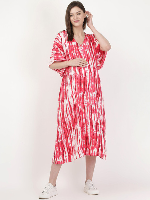 MYLO ESSENTIALS Women Fuchsia Maternity Kaftan Midi Dress