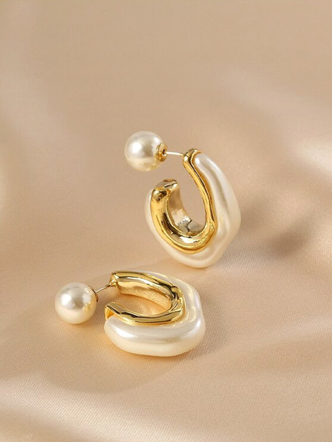 Yellow Chimes Gold Tone Half Moon Shaped Hoop Earrings