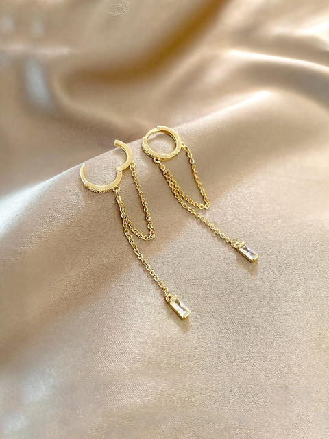 Yellow Chimes Women Gold Tone Linear Dangler Earrings