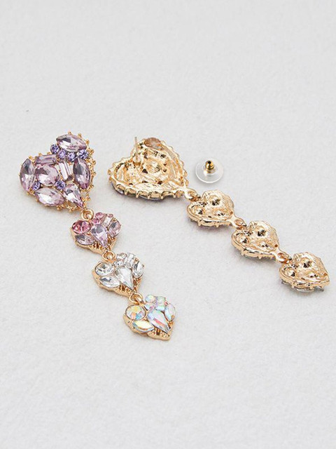 Yellow Chimes Women Multicolored Crystal Studded Heart Shape Drop Dangle Earrings - Image 3