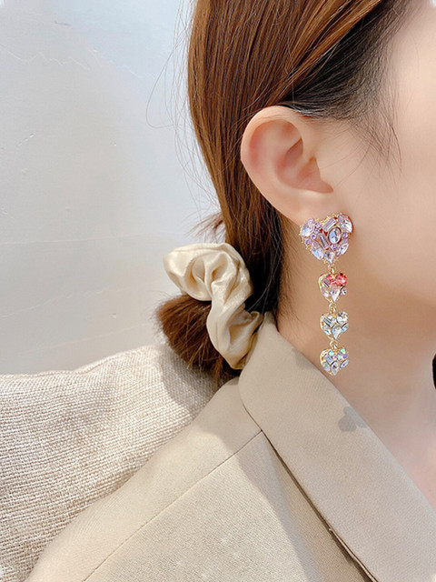 Yellow Chimes Women Multicolored Crystal Studded Heart Shape Drop Dangle Earrings - Image 5