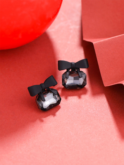 Yellow Chimes Black Bow Design Stud Earrings