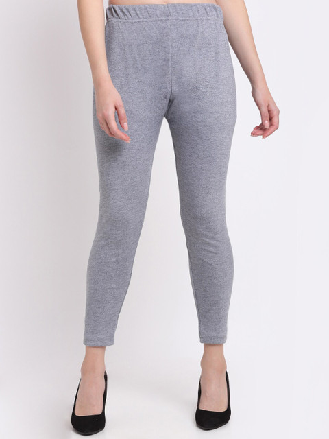 TAG 7 Women Grey Solid Ankle Length Woolen Leggings
